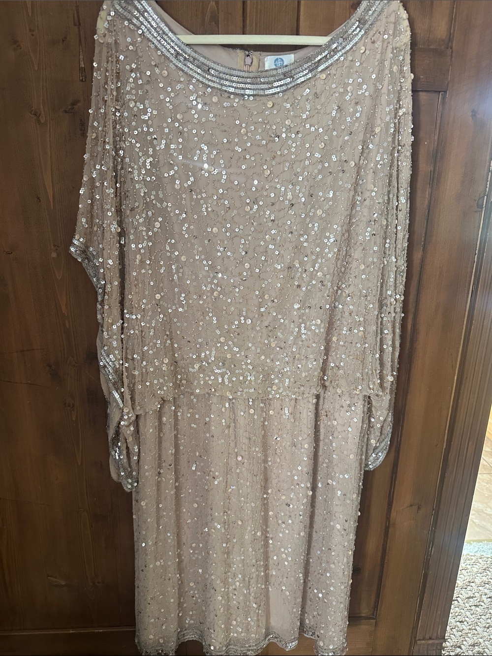 VINTAGE art deco Champagne Sequin Midi Dress